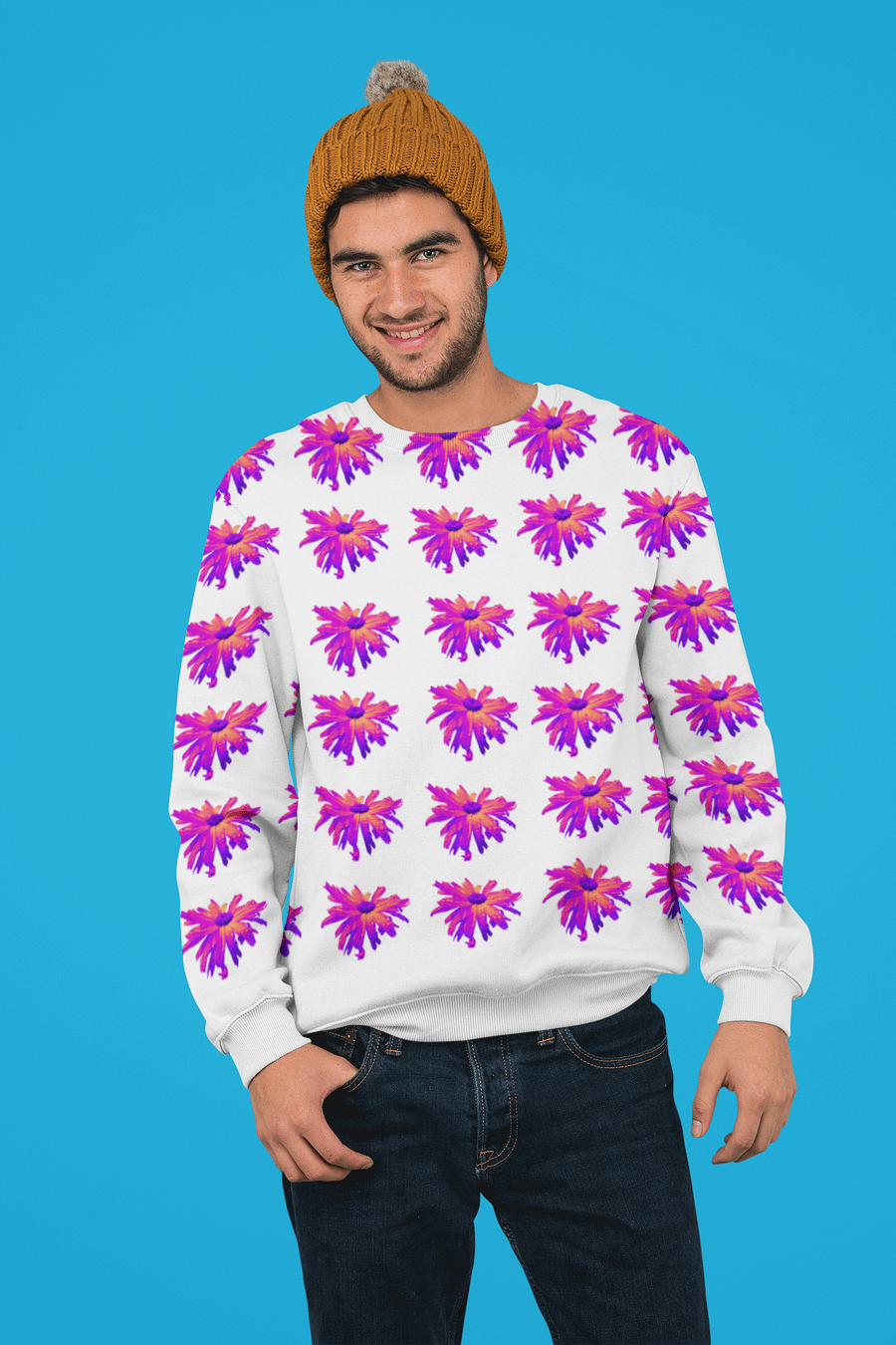 Abstract Pink Floating Daisy Flower Repeating Pattern Design Unisex Sweatshirt product image (6)