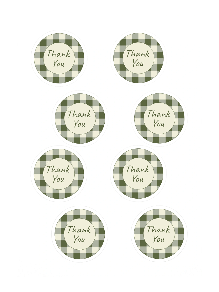 Set of 8 Green & Cream Gingham Thank You Stickers product image (3)