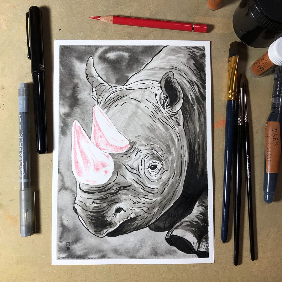 original painting : black rhino product image (3)