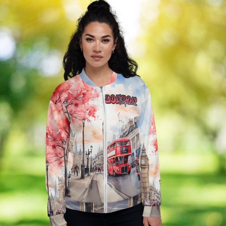 London England Watercolor All Over Print Bomber Jacket product image (1)