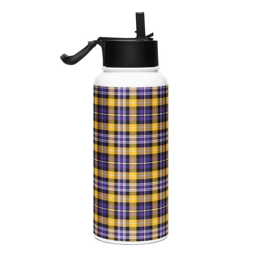 Purple and Yellow Gold Sporty Plaid Water Bottle product image (1)