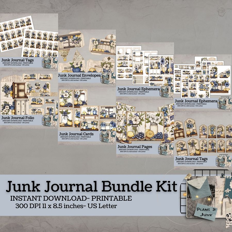 Blueberry Lemon Hibiscus - Junk Journal Bundle V9 product image (1)