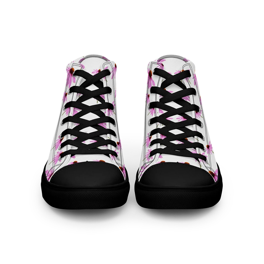 Abstract Delicate Pink Repeating Cone Flowers Women's Black Toe High Top Canvas Shoes product image (28)