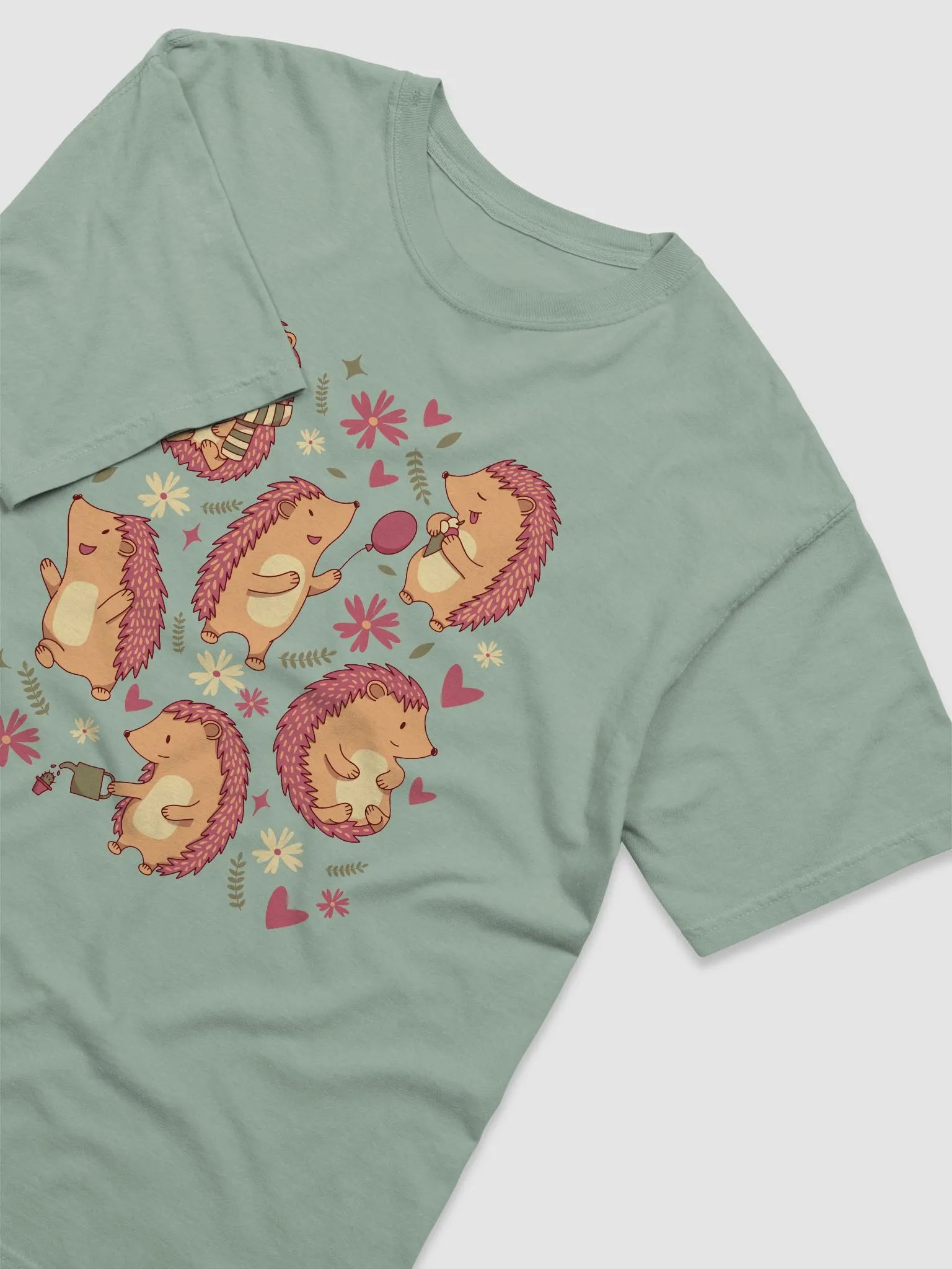 Cottagecore-Style Shirt of Kawaii Hedgehogs | Goblincore & Forestcore-Inspired Floral Kawaii Hedge Hogs T-Shirt product image (6)
