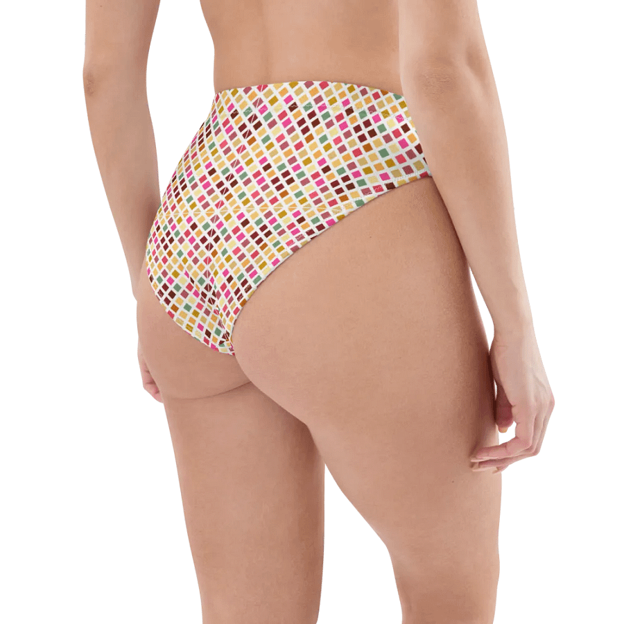 Colorful Square Pattern Design High Waist Bikini Bottom - V3 product image (1)