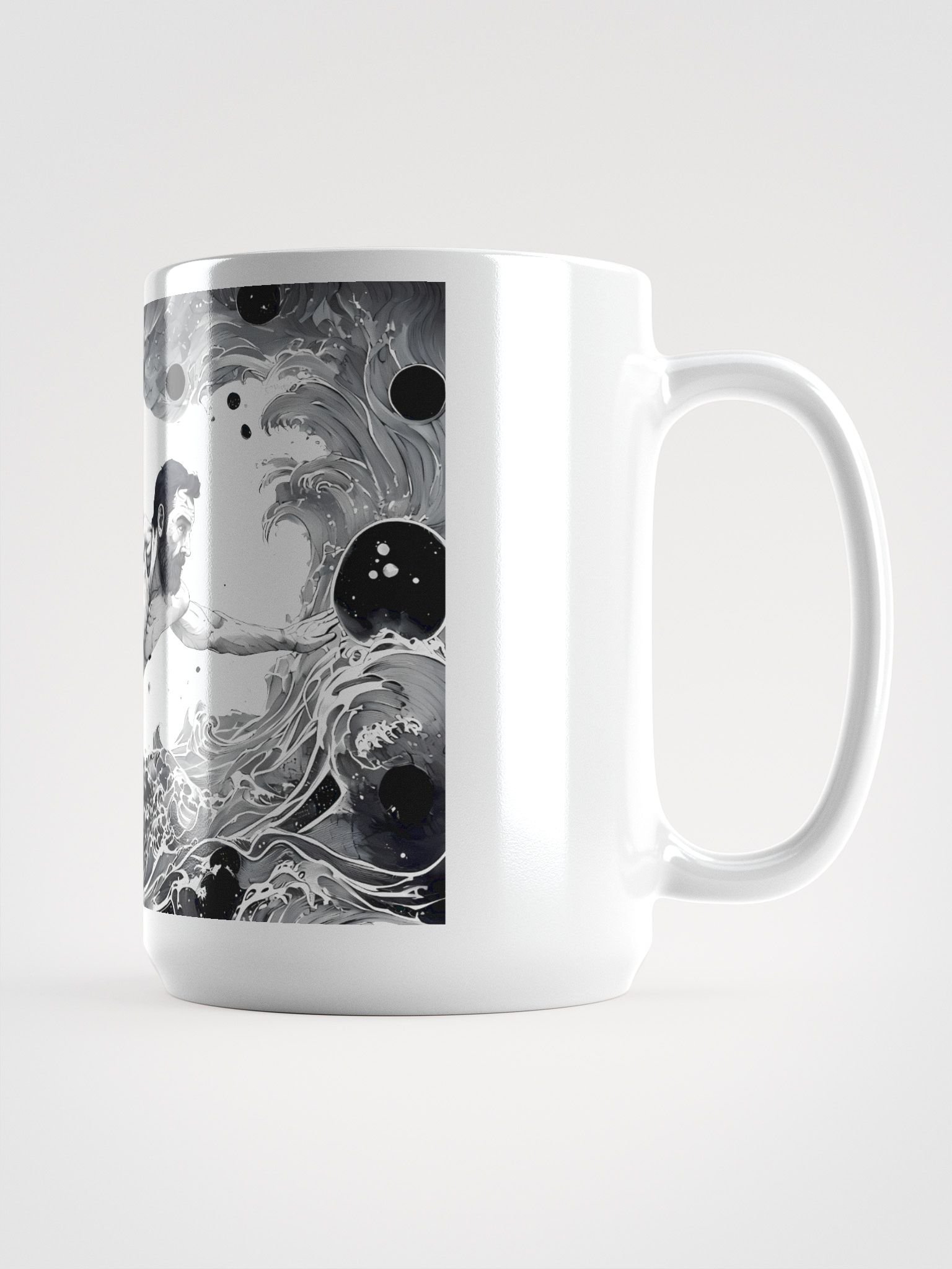 Monochrome Maritime Adventure: Black & White Waves Glossy Mug product image (1)
