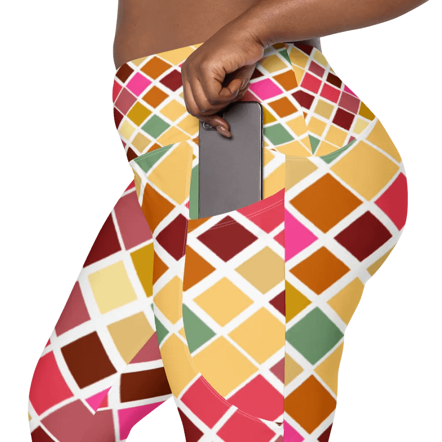 Colorful Square Pattern Design Leggings with Pocket - v8 product image (12)