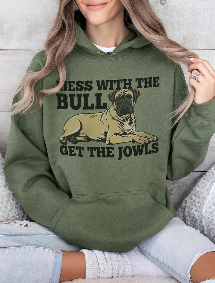 Mess with the Bull, Get the Jowls Hooded Sweatshirt of Bullmastiff | Funny Hoodie for Bullmastiff Paw-rents product image (14)
