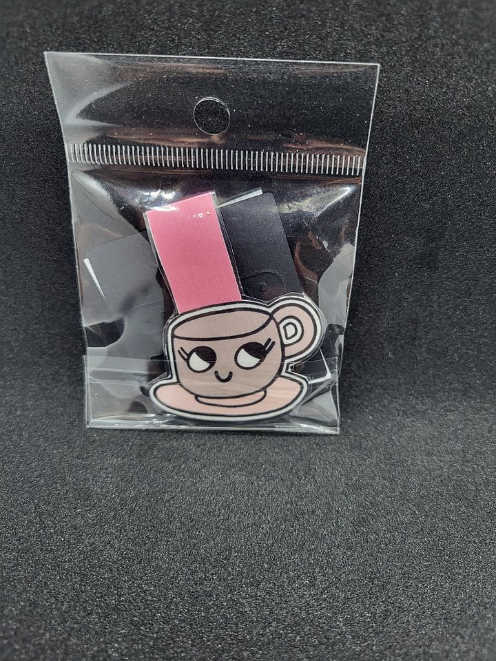 Cute Cartoon Lilac Teacup and Saucer Character Magnetic Laminated Bookmark for Foodies product image (1)