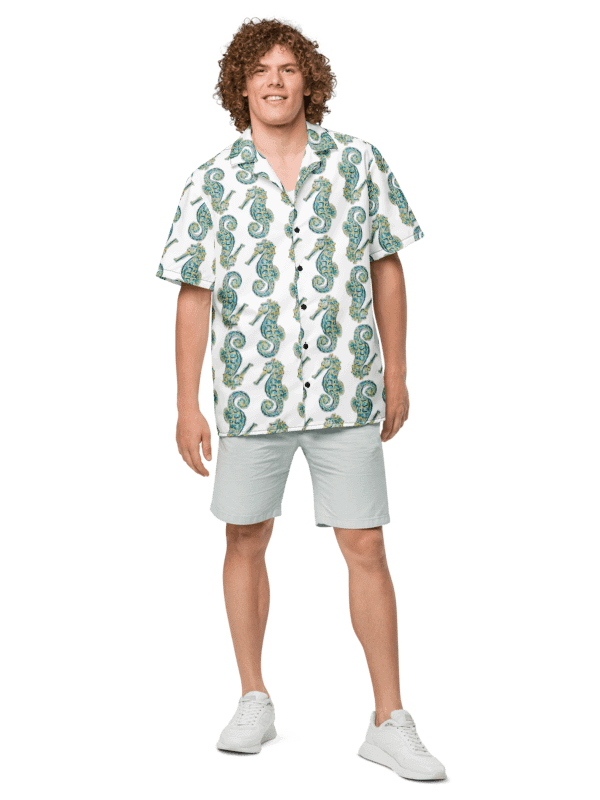 Men's | Ocean Majesty | Painted Seahorses on White | Hawaiian Shirt | Vibrant Coastal Style product image (5)