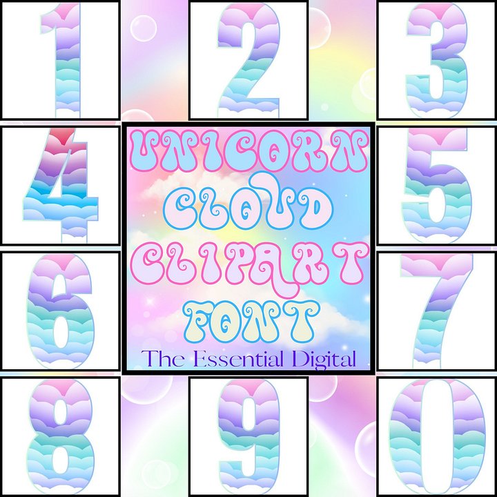 Fonts Clipart | Unicorn Cloud Clipart Font | Unicorn Customized Font | Customized Clipart Sign Font | Invitation Personalized Gift Font product image (1)
