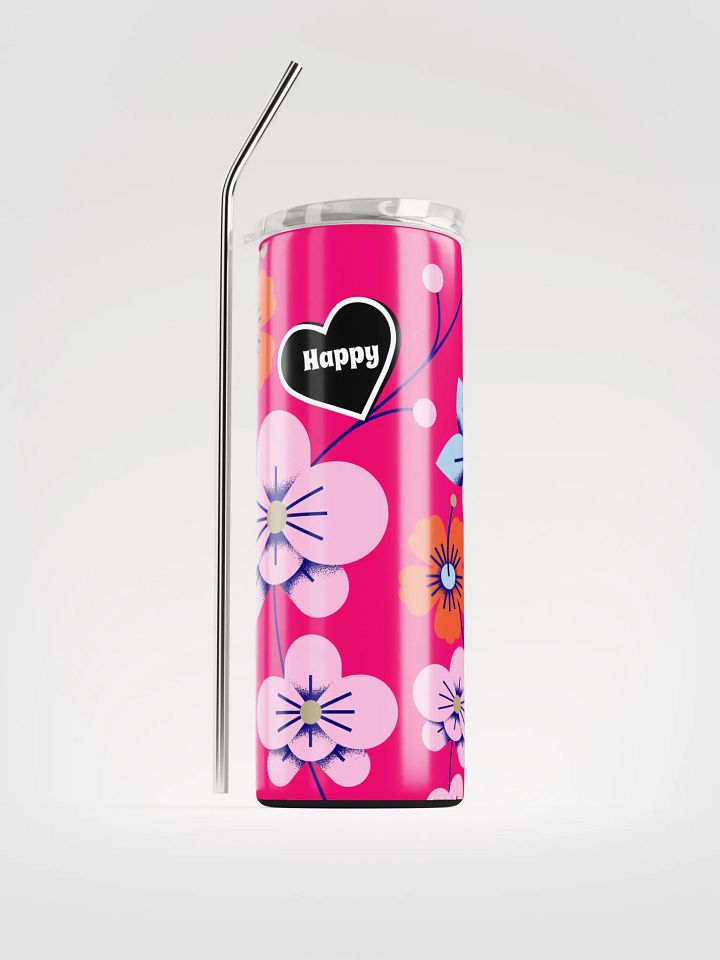 20 oz Stainless Steel Tumbler with straw, leak proof cup lid, Happy Heart Thermos cup for women, mug , portable Bottled water Bottle product image (1)