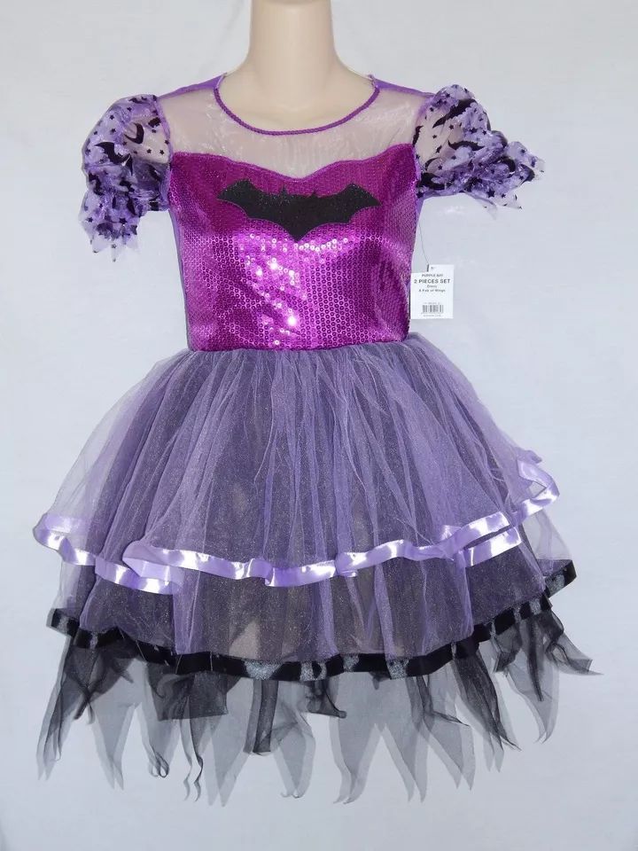 Girls Dress up Size Large 10-12 Purple Bat Tutu NEW Halloween Skirt Play Costume product image (1)
