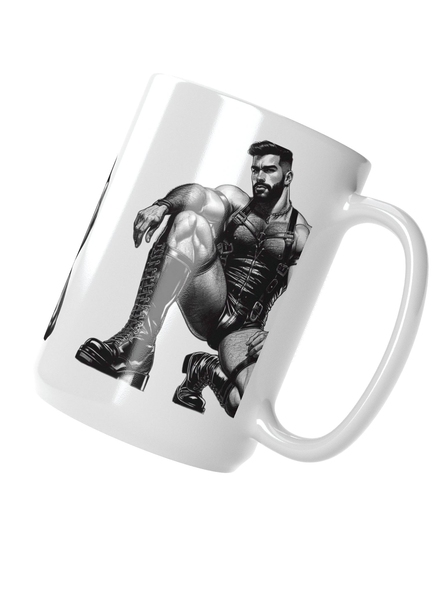 Gay Leather Top Man Leder Pride Daddy Tom of Finland Tribute Graphic Design White Glossy Mug product image (3)