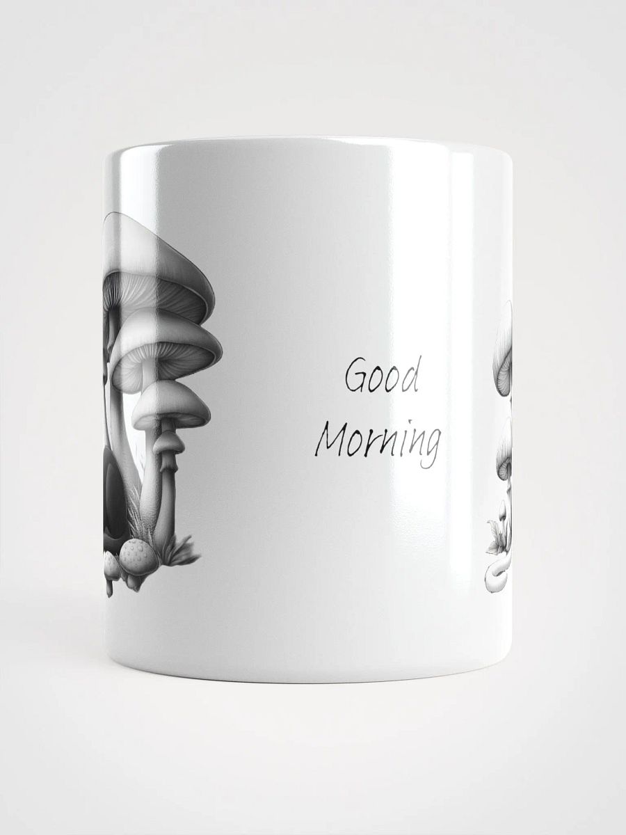 Black Cat and White Cat Resting Under Giant Mushrooms White Glossy Ceramic Mug product image (5)