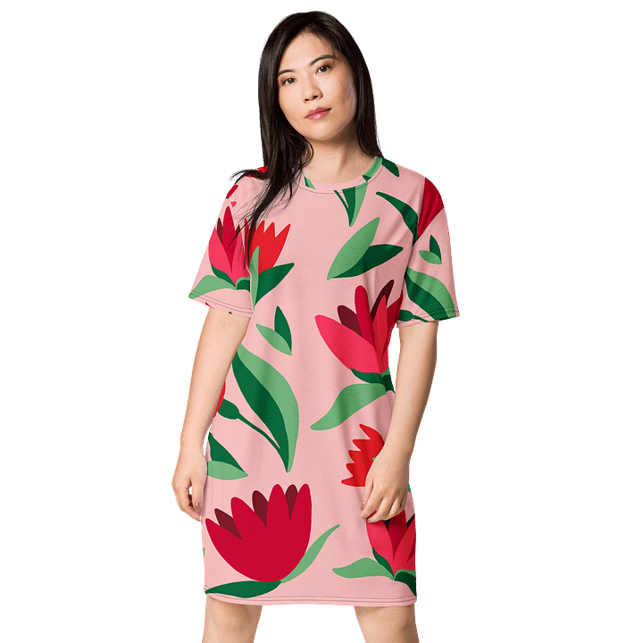 Stylish Pink Floral T-Shirt Dress - Oversized Trendy Design | TDSMUSIC.com product image (1)