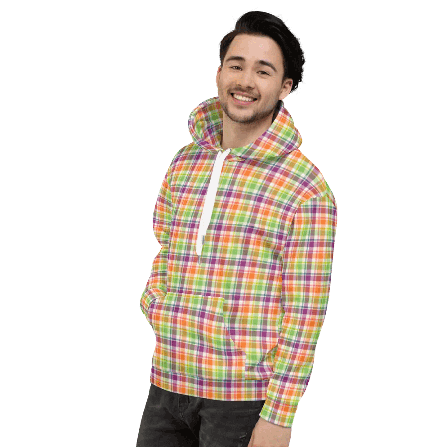 Purple, Orange, and Lime Green Plaid Hoodie product image (4)
