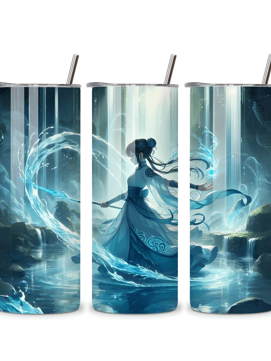 Elemental Anime Girl 20oz Skinny Tumblers with Metal Straws – Fire, Water, Earth, and Wind Designs – Double-Walled Insulated Stainless Steel Tumbler, Gift for Anime Fans and Nature Lovers (Water) product image (4)
