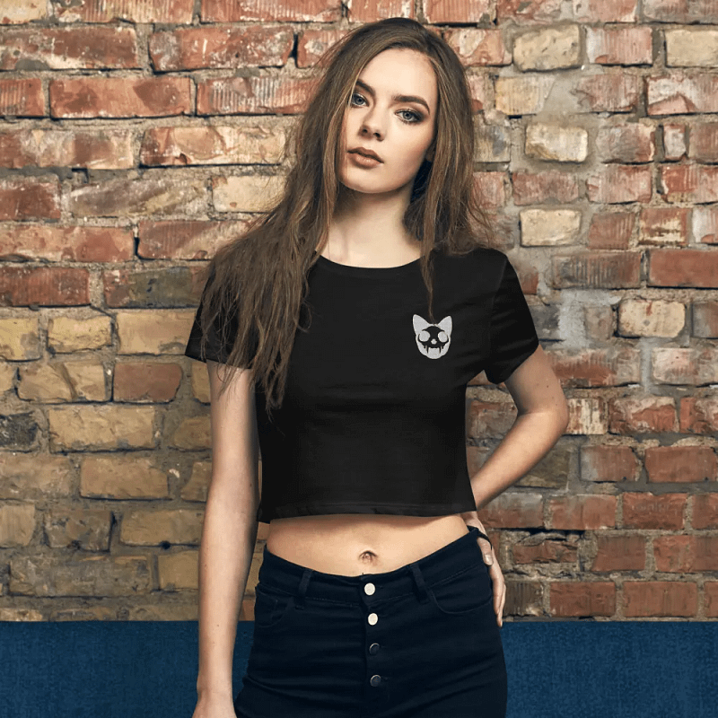 Cat Skull Embroidered Crop