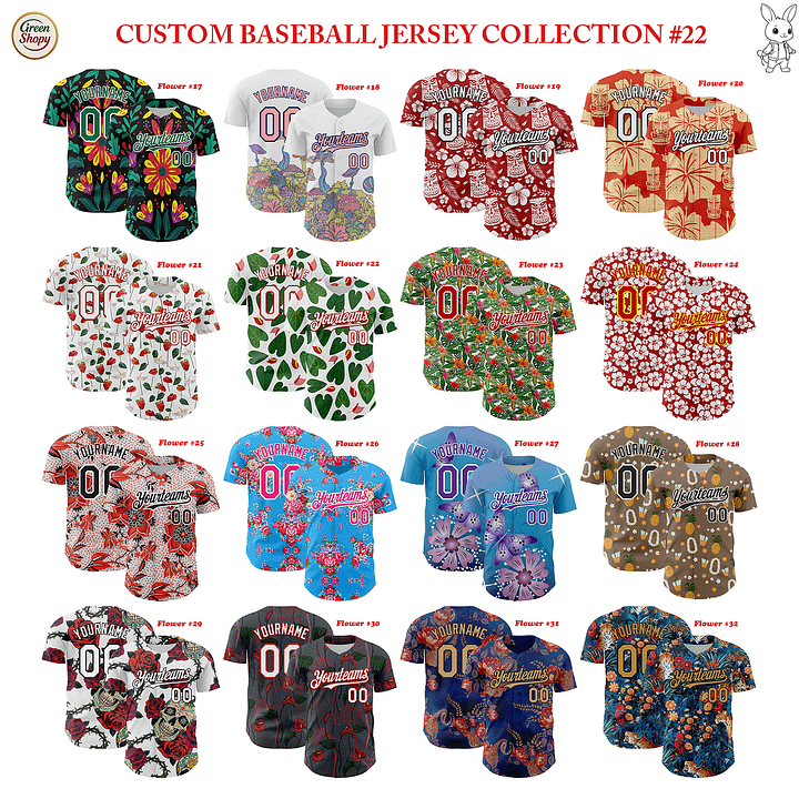 Authentic Baseball Jersey, Custom Baseball Jersey, Personalized Sport Jersey, Hawaiian Colorful, Multi Beautiful Flowers, Number product image (2)