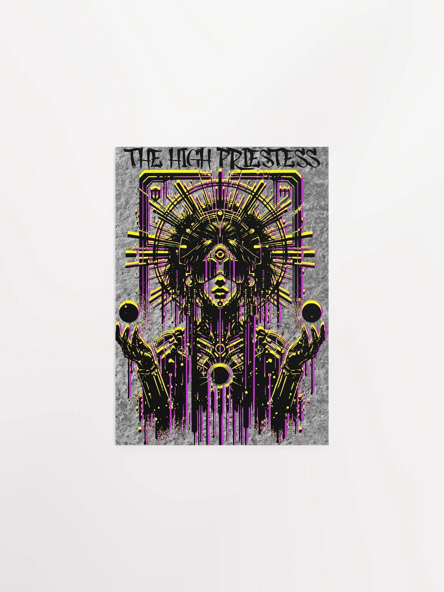 Cyberpunk Tarot Wall Art Poster – "The High Priestess" Card with Crystalline Headdress & Floating Orbs – Futuristic Graffiti Stencil Art Print product image (2)