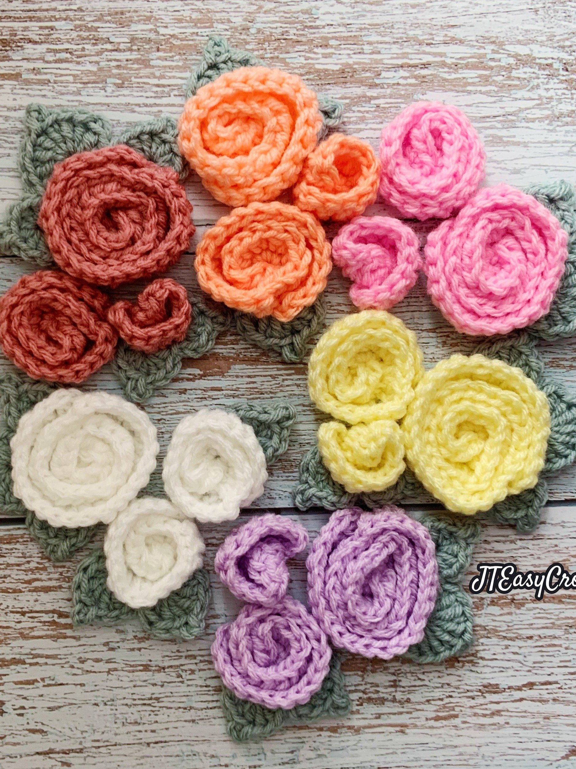 Rose Flower Bouquet Crochet Pattern & Video, Easy Cute Roses Bud and Leaf Applique for Hat, Blanket, Home Decor product image (3)