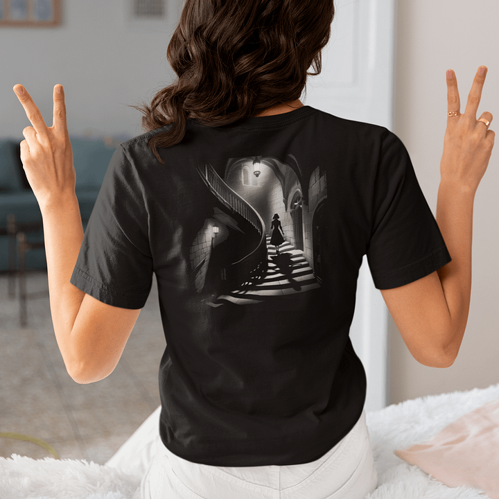 Spiral Staircase Mystery: Elegance in Noir (Womens Tee) product image (2)