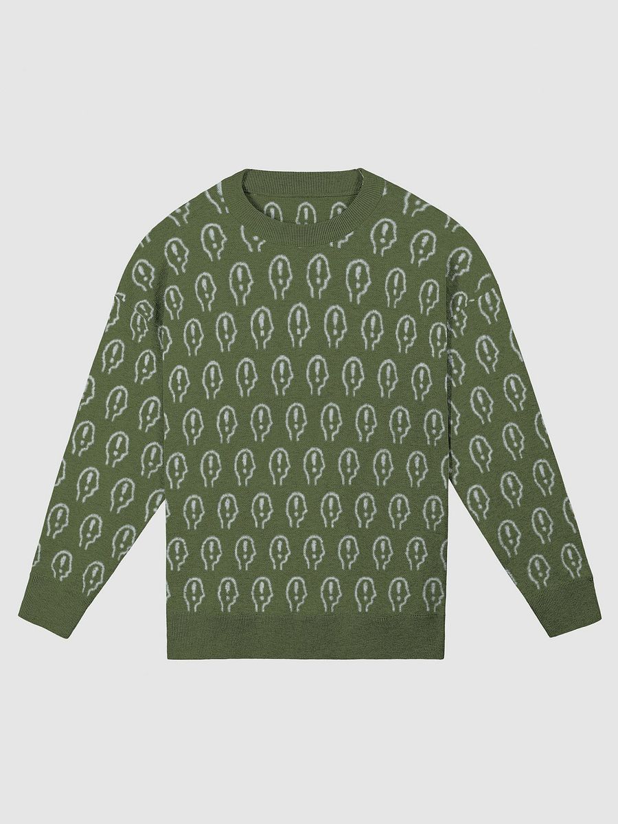 EXCLAIMING MENTALLY (repeating design, olive and light blue) relaxed knitwear crewneck product image (1)