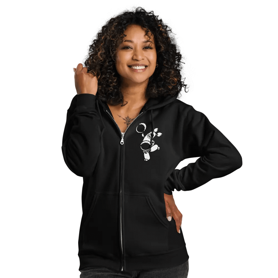 PomPom Single Color (White on Dark) Zip-up Hoodie product image (5)
