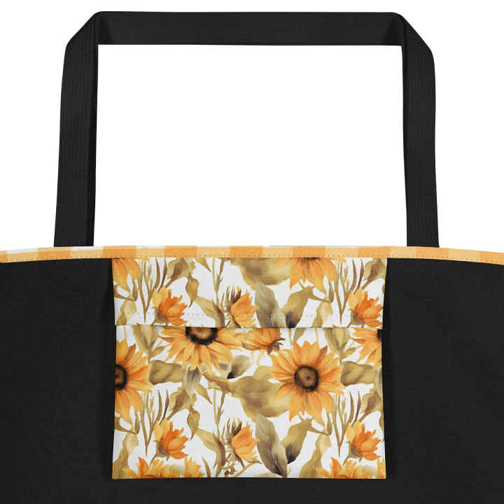Sunny Gingham Sunflower -Over Print Tote Bag with Pocket product image (2)