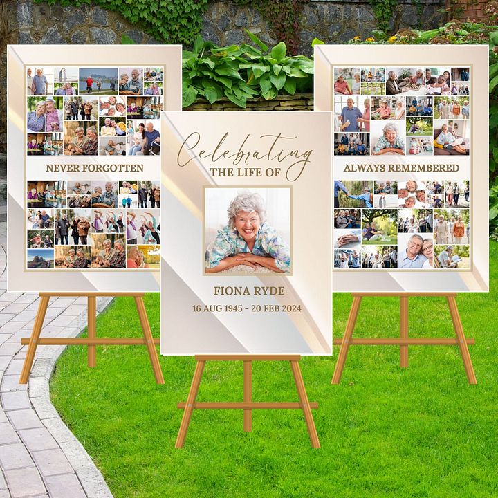 Light Golden Tones Funeral Photo Collage Sign Set Canva Template product image (2)