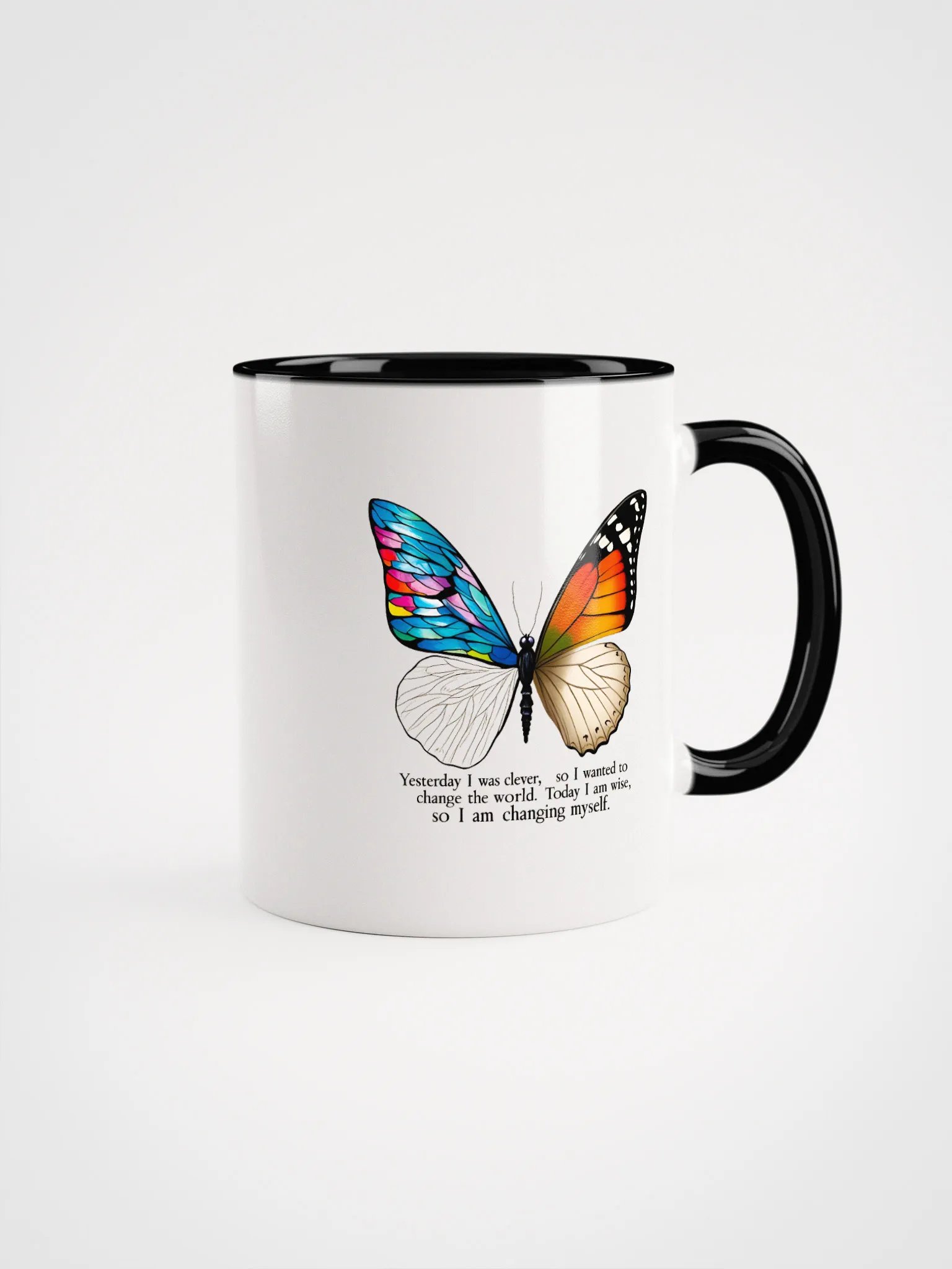 Yesterday I was clever, so I wanted to change the world. Today I am wise, so I am changing myself - Ceramic Mug with Color Inside product image (1)