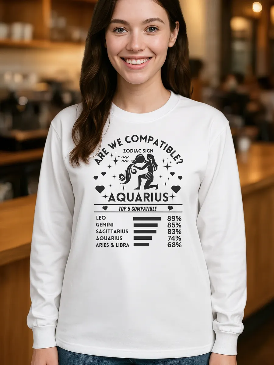 Aquarius Zodiac Sign Romantic Compatibility - Gildan Ultra Cotton Unisex Long Sleeve T-Shirt - Light Colors product image (1)
