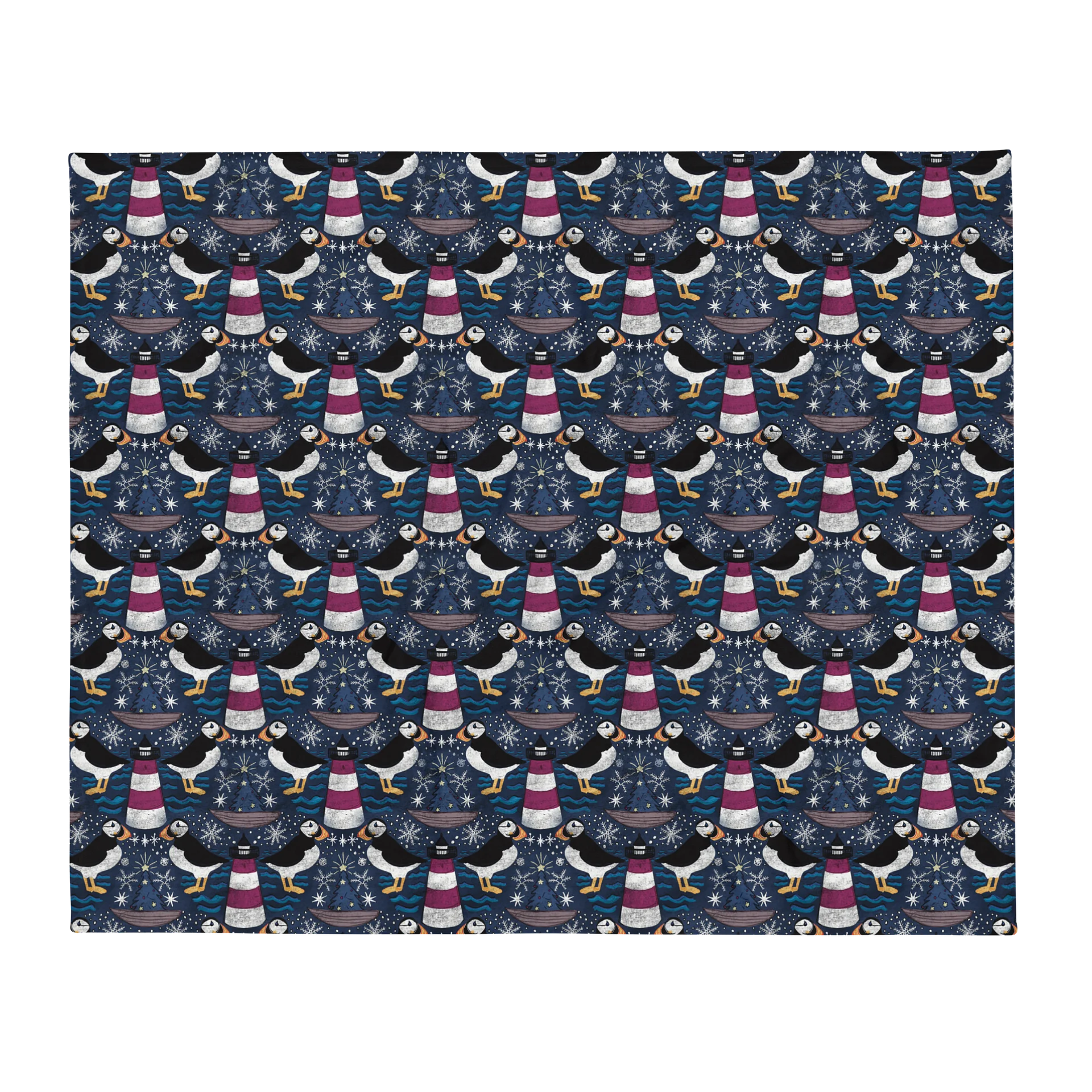 Folk Puffins Coastal Christmas Throw Blanket | by Monique Faella Designs™ product image (2)