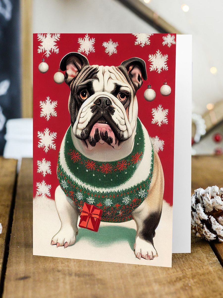 Retro British BullDog Christmas Cards Pack of 10 • 5×7 product image (2)