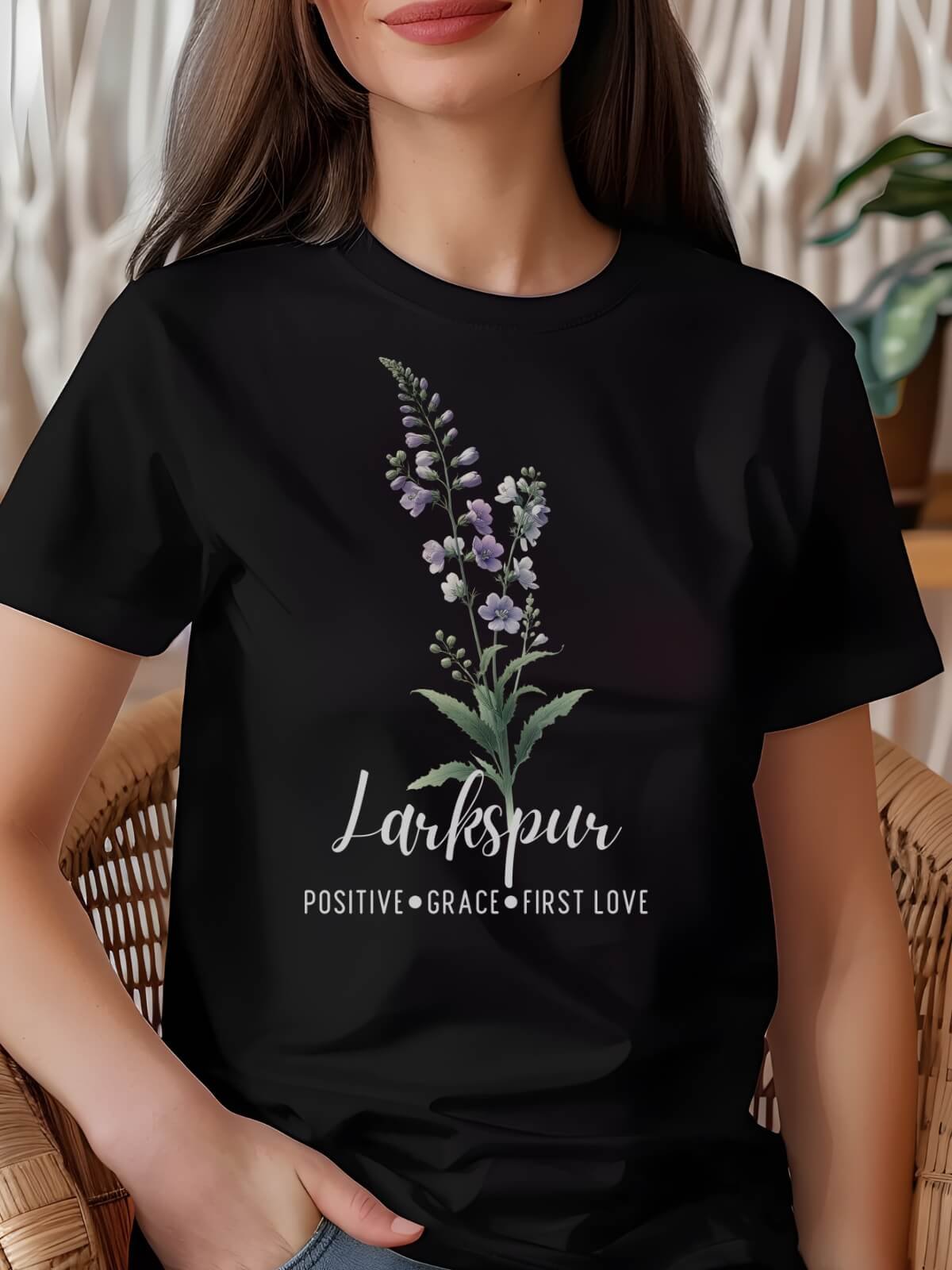 Larkspur Birth Month Flower Tee For July: Reflecting Positive, Grace, First Love: Perfect Gift for Her product image (1)