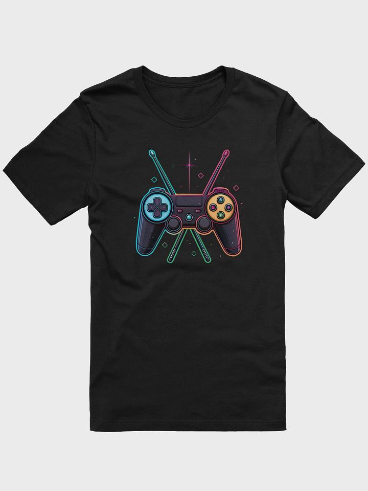 Beat the Game: Exclusive T-Shirt Featuring Controllers Shaped Like Drumsticks - Unite Your Love for Music and Gaming" product image (1)