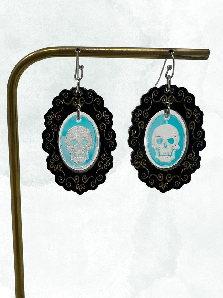 Holo Skull Frame Earrings (Black and Gold) product image (1)