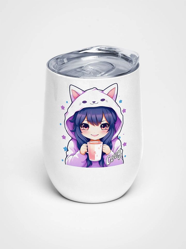 Cozy Kawaii Anime Girl - Wine Tumbler Cup - 12 oz - High-Grade Stainless Steel product image (1)