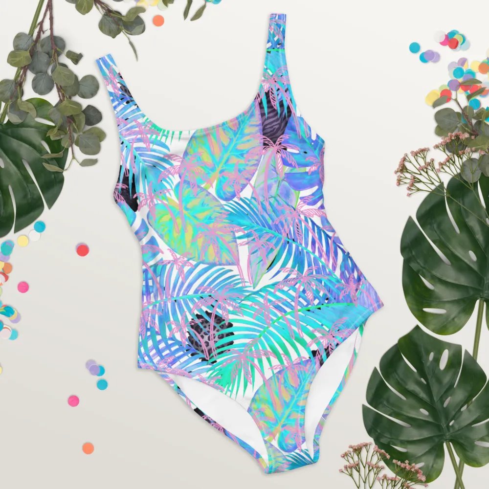 Ladies full swimsuit in lovely tropical blue turquoise palm leaves design. Fresh and trendy. product image (10)