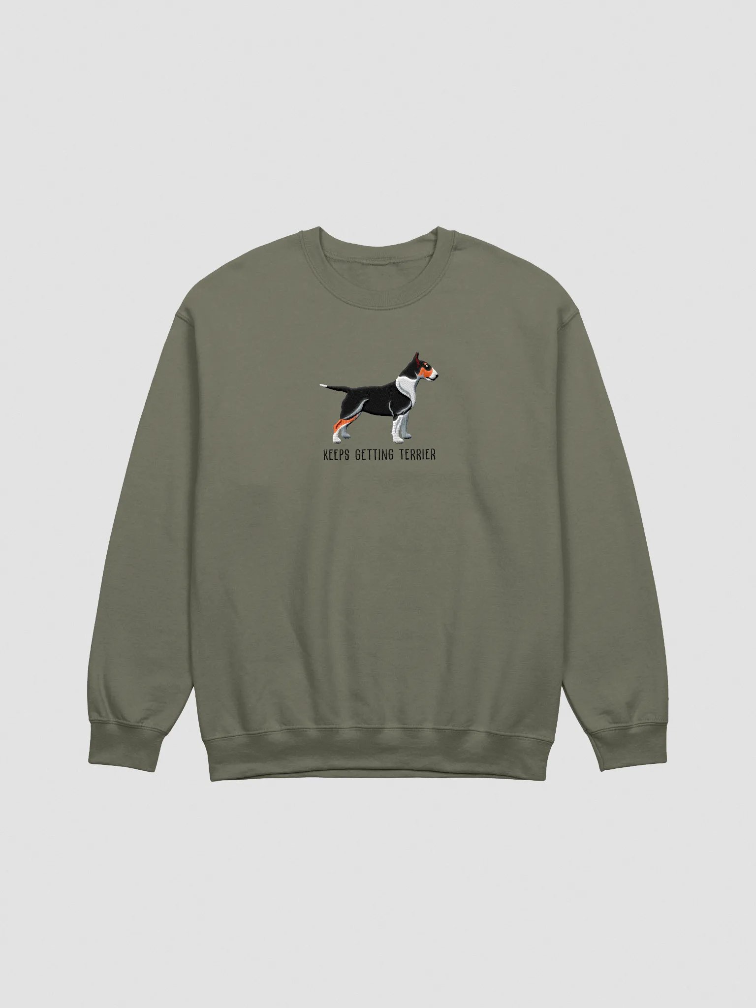 Keeps Getting Terrier Sweatshirt (Embroidered) of an English Bull Terrier(Tricolor) product image (3)