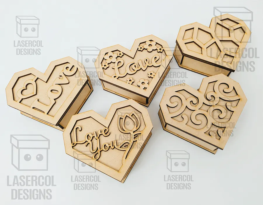 Heart Shaped Box Set 2 (5 Styles, 3 Sizes) - Laser Cut Files product image (7)