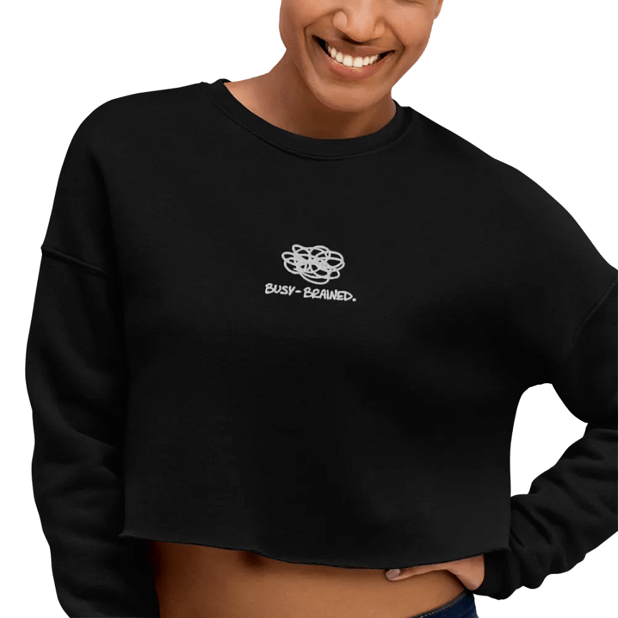 BUSY-BRAINED (white thread) embroidered fleece cropped crew product image (11)