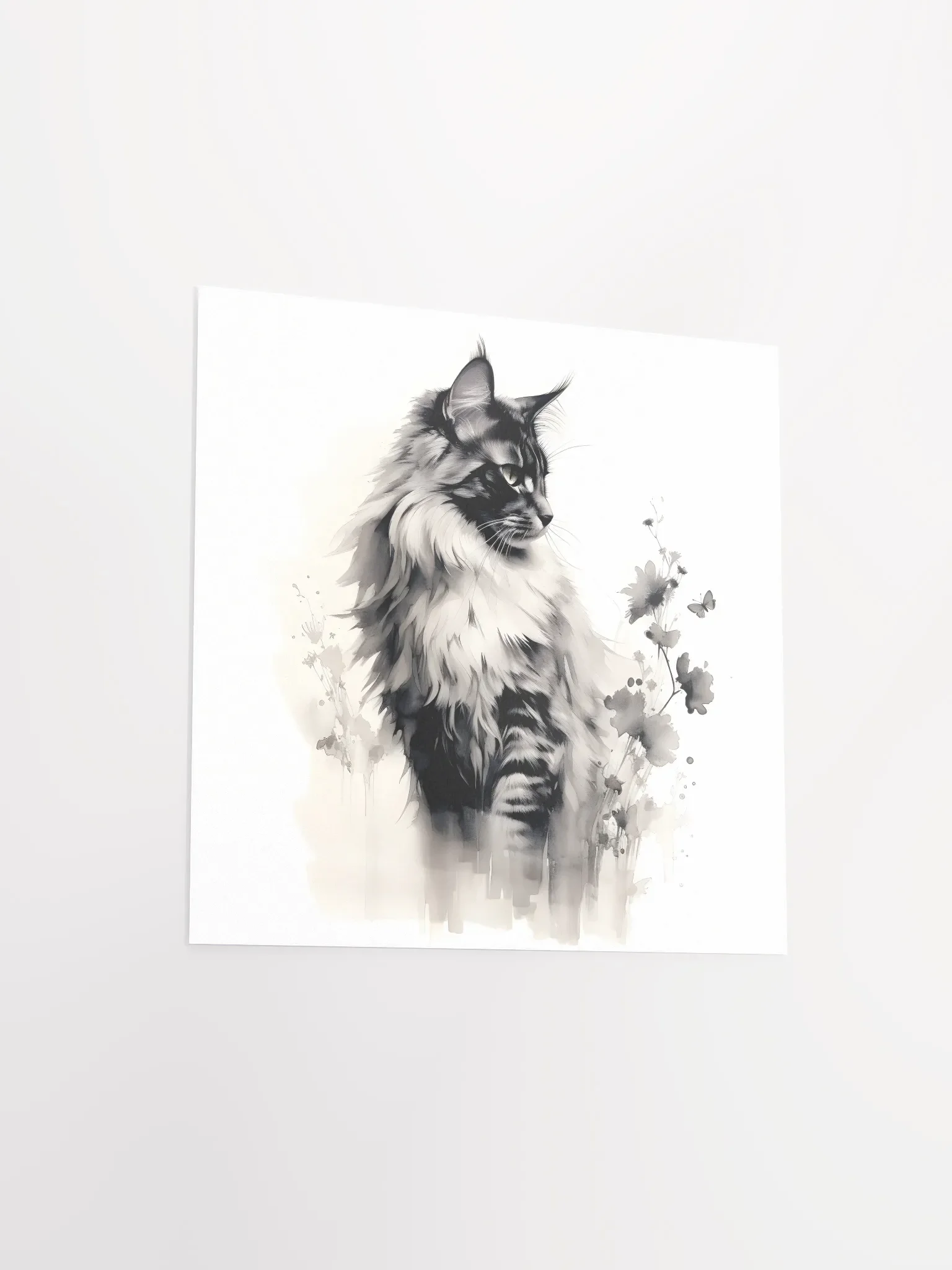 Maine Coon Floral Ink Poster product image (3)