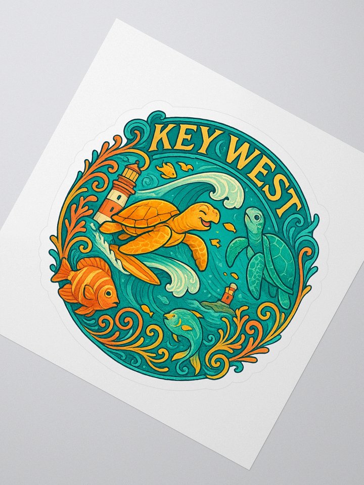 Kiss-Cut Key West Tropical Sticker with Turtles, Fish, and Lighthouse product image (1)