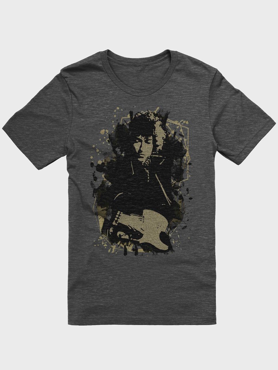 Bob Dylan guitar playing T-Shirt. Black and gold sand art. product image (1)
