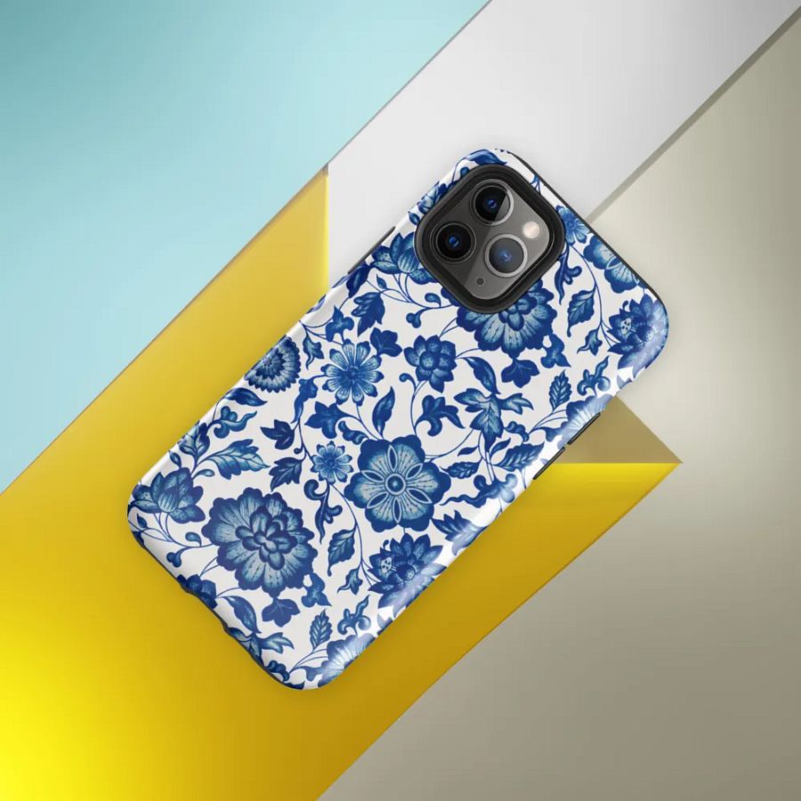 'Blue Floral Chinoiserie Wallpaper' iPhone® Tough Case product image (8)