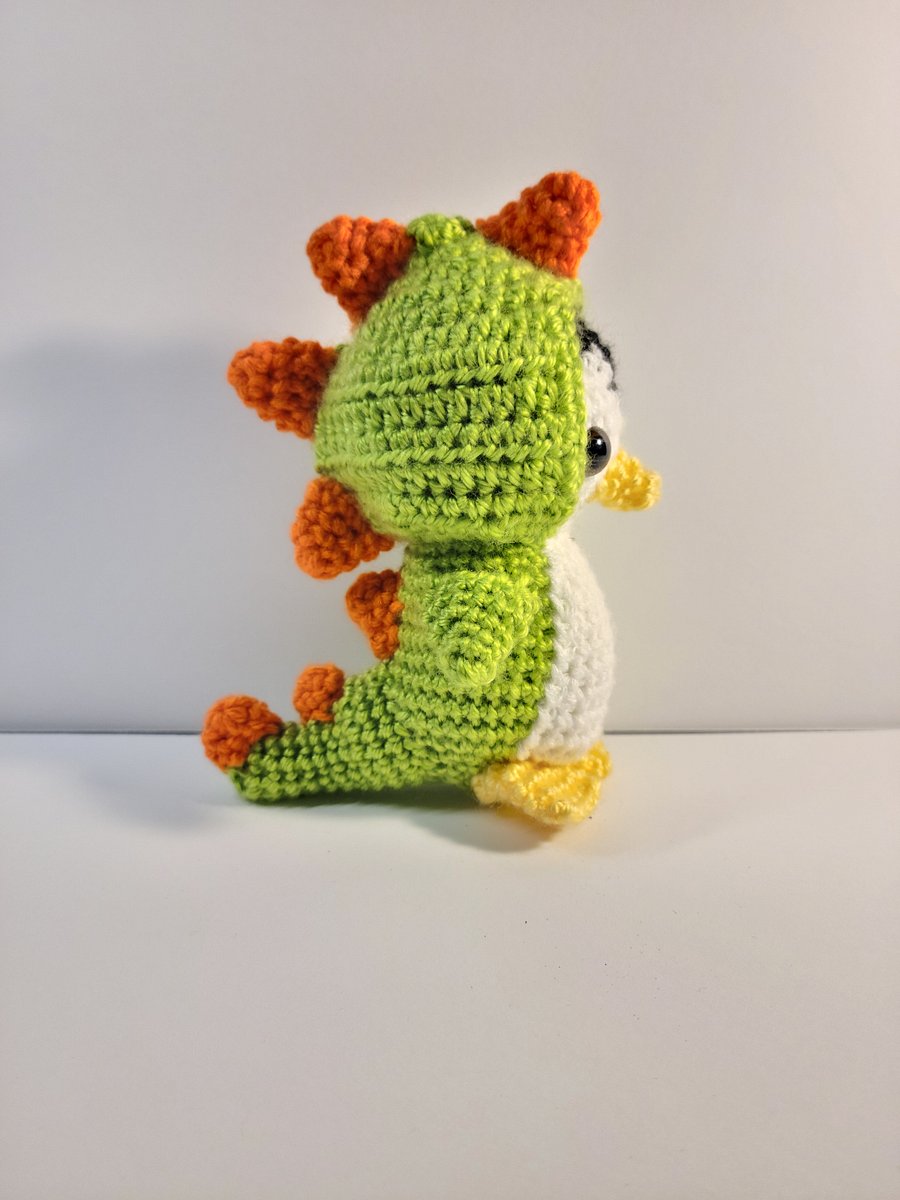 Handmade Amigurumi Penguin in Dinosaur Costume Stuffed Animal product image (4)