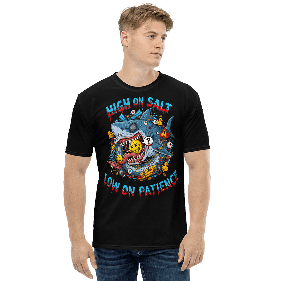 High On Salt, Low On Patience – Psycho Cartoon Shark T-Shirt product image (2)