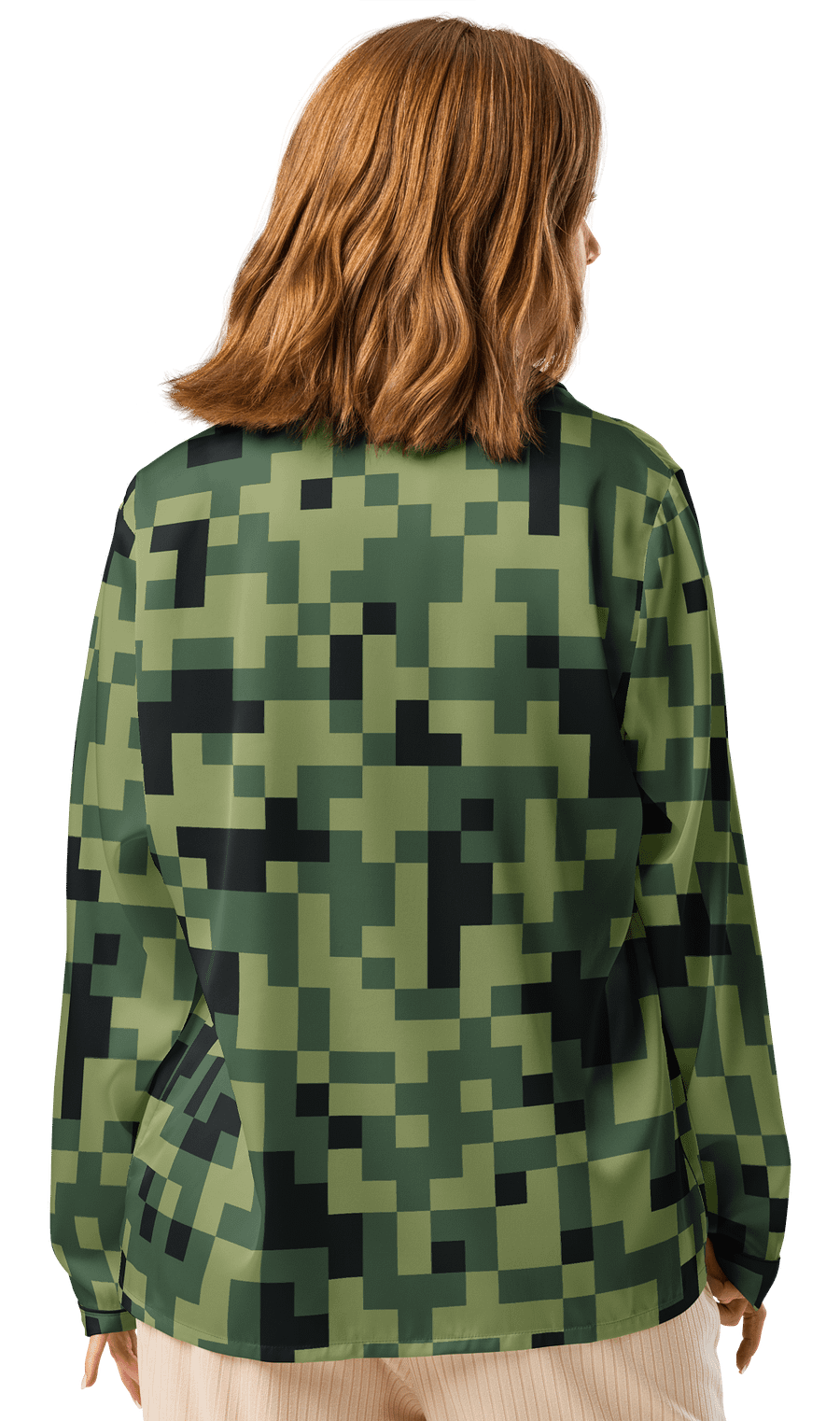 Military Green Camouflage Pixels Camo Pattern Women's Long Sleeve Pajama Top product image (4)